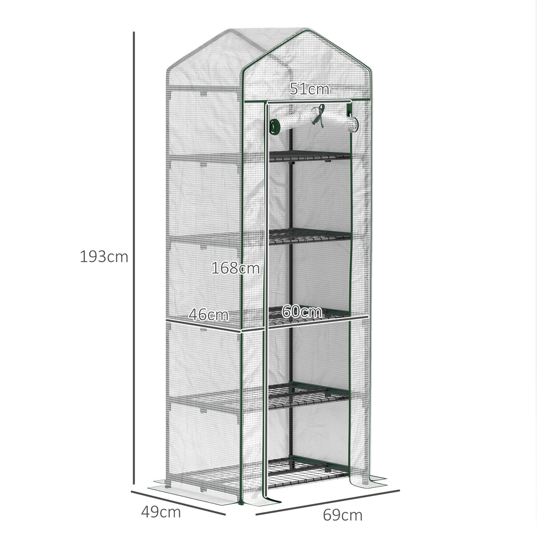 Minidrivhus til blomster eller grøntsager, stål, plastik, 69l x 49b x 193h cm, hvid