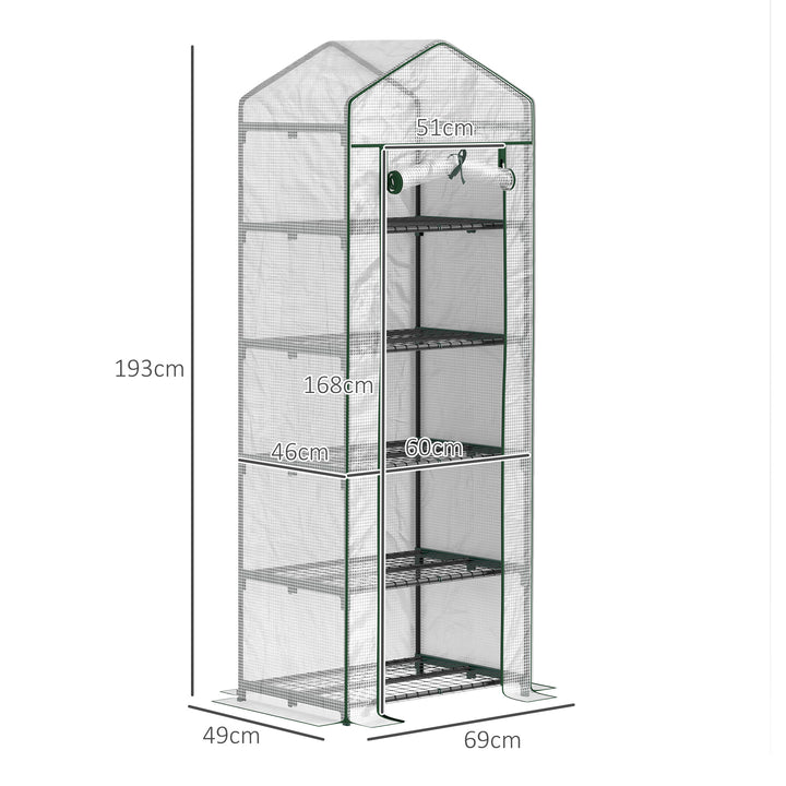 Minidrivhus til blomster eller grøntsager, stål, plastik, 69l x 49b x 193h cm, hvid