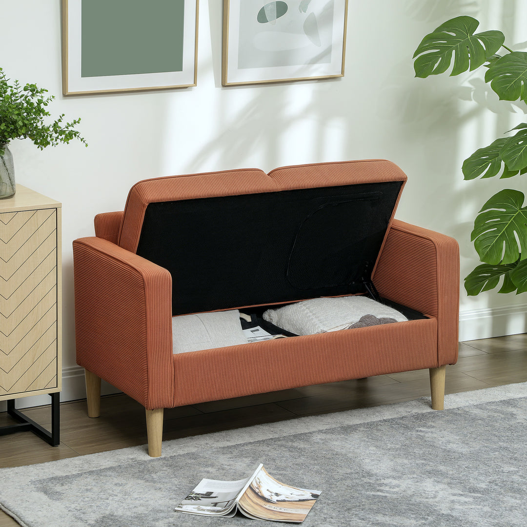 To-personers sofa med opbevaring og massive træben, til stue, soveværelse, 117 x 63 x 79 cm, orange