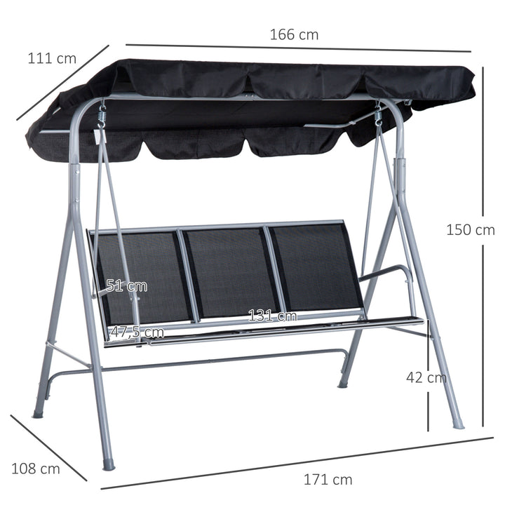 Hollywood-gynge med justerbar solskærm, 3-personers havegynge med skridsikre fødder, gyngebænks bæreevne op til 240 kg, haveliggestol til haven, terrasse, 171x108x154cm, sort