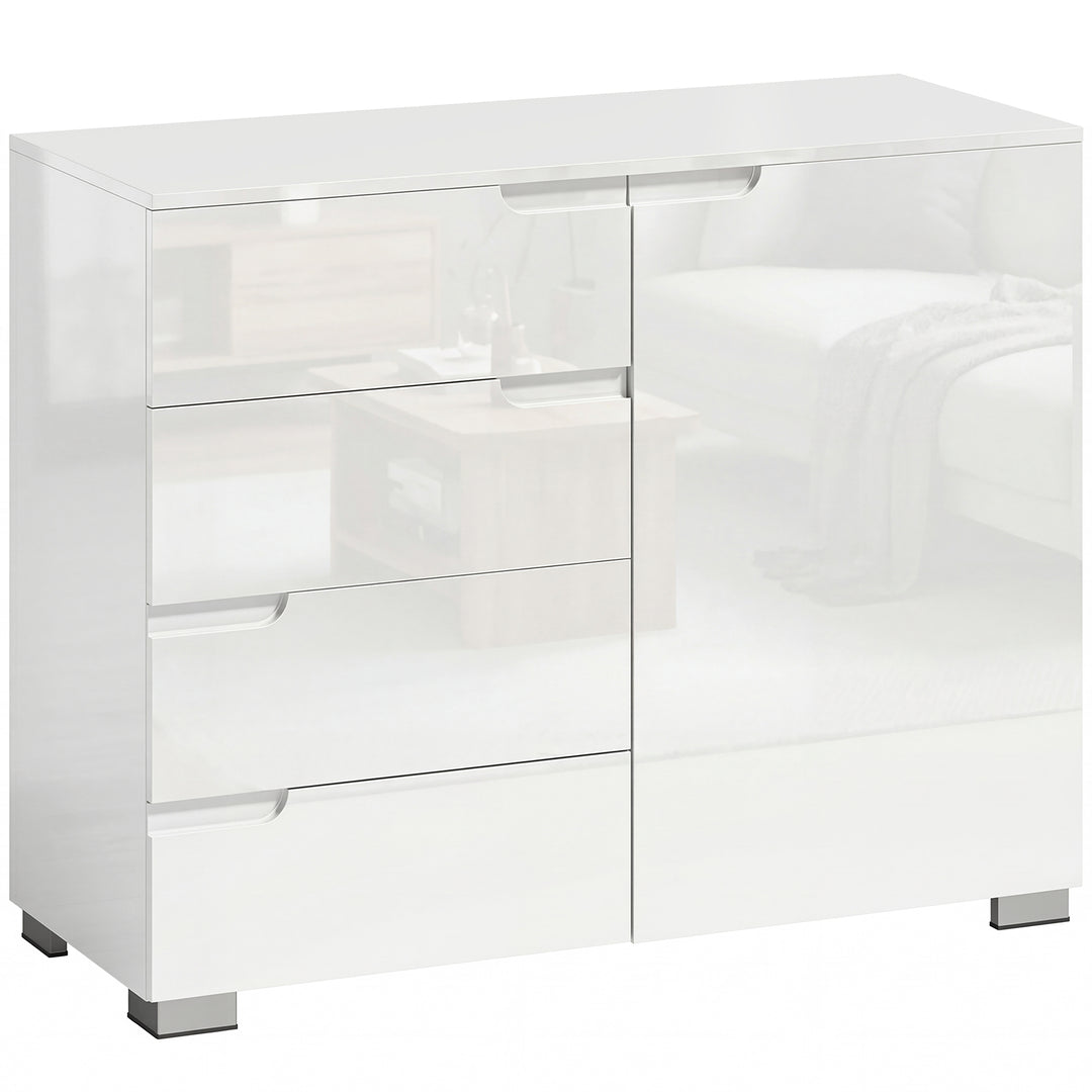 Kommode med 4 skuffer, skænk med 1 dør, justerbar hylde, til stue, soveværelse, 100 x 40 x 80 cm