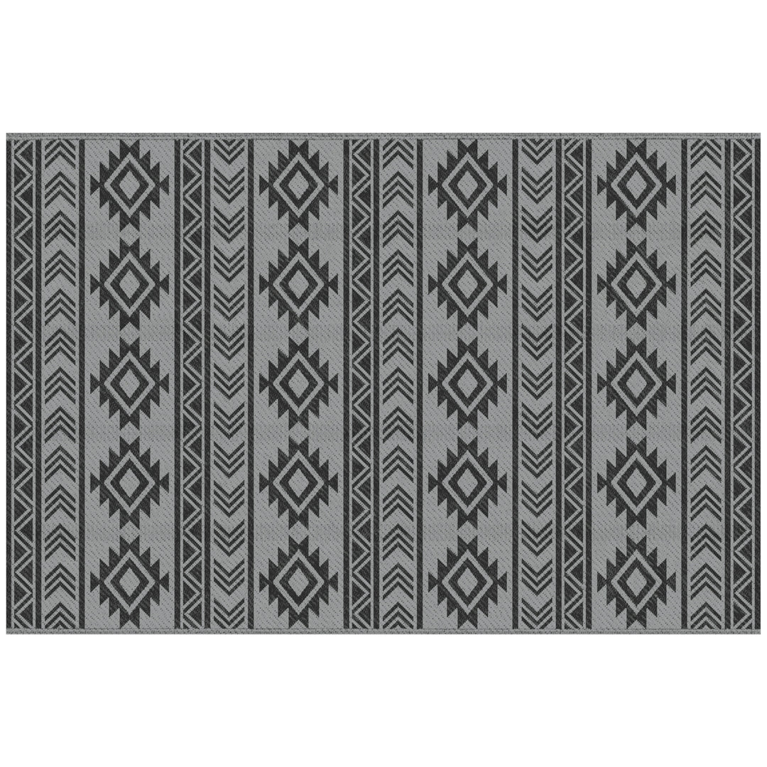 Udendørstæppe, vandtæt, dobbeltsidet design, syntetisk fiber af høj kvalitet, sort+grå, 182 x 274 cm