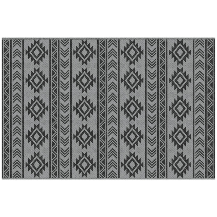 Udendørstæppe, vandtæt, dobbeltsidet design, syntetisk fiber af høj kvalitet, sort+grå, 182 x 274 cm