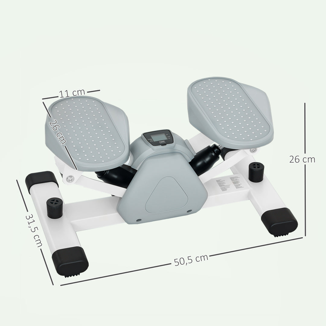 Mini stepper, stepmaskine til træning og fitnessøvelser, med lcd-skærm og skridsikre pedaler, grå