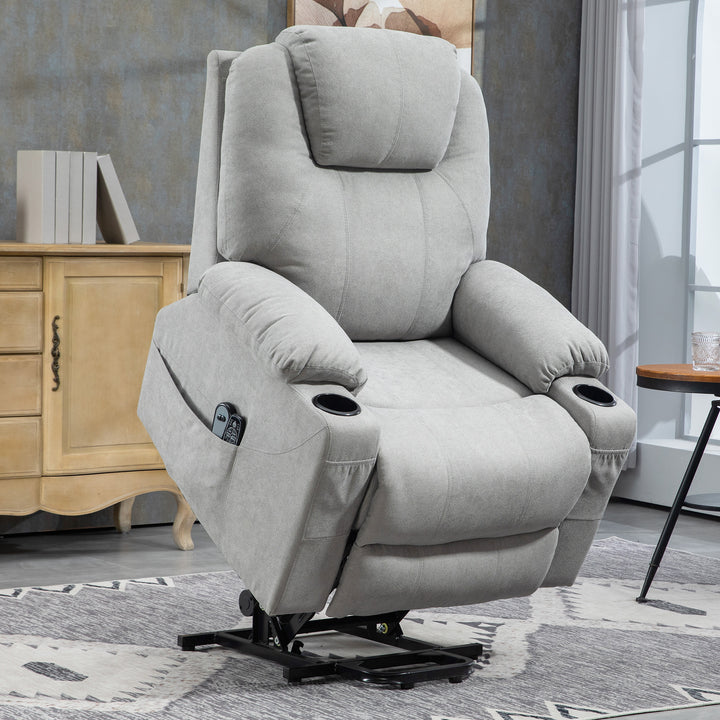 Massagestol stand-up aid seniorstol, 8 vibrationspunkter, 2 sidelommer, kopholder, 90 x 101 x 107 cm, grå
