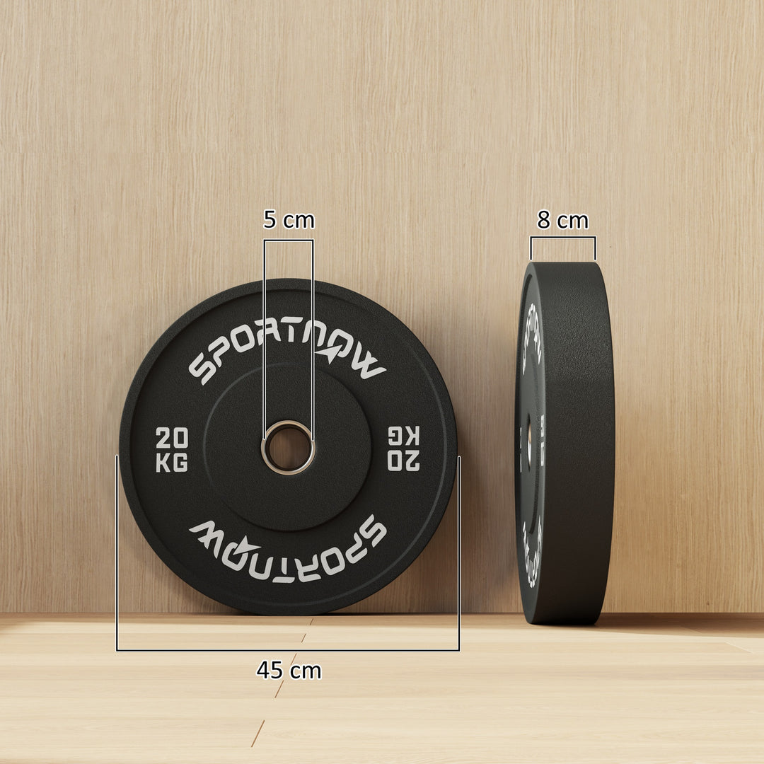 Vægtskiver, 2 x 20 kg, olympisk standard, gummi, støjsvag, sort