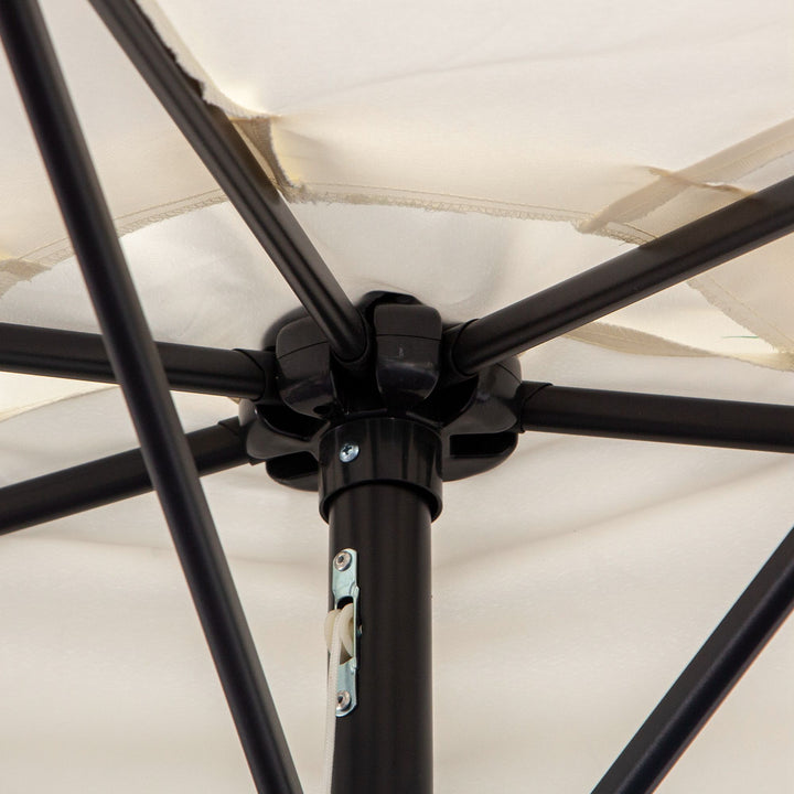 Halvcirkelformet parasol med håndsving, haveparasol, metalstel, balkonparasol, 293x150 cm, cremehvid