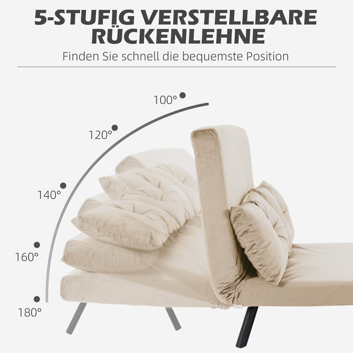 2-Personers sovesofa, fløjlsofa, sovefunktion, inklusive 2 puder, fløjlslook, naturlig + beige + sort