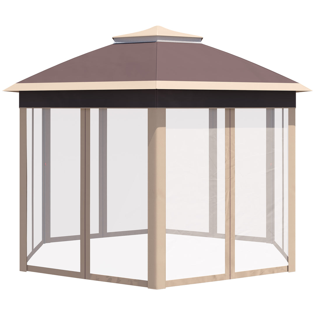 Havepavillon, foldbar pavillon, 4 x 4 m pop-up telt, partytelt inklusive bæretaske, 6 sidepaneler, dobbelt tag, sekskantet, khaki