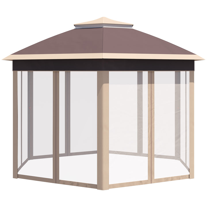 Havepavillon, foldbar pavillon, 4 x 4 m pop-up telt, partytelt inklusive bæretaske, 6 sidepaneler, dobbelt tag, sekskantet, khaki