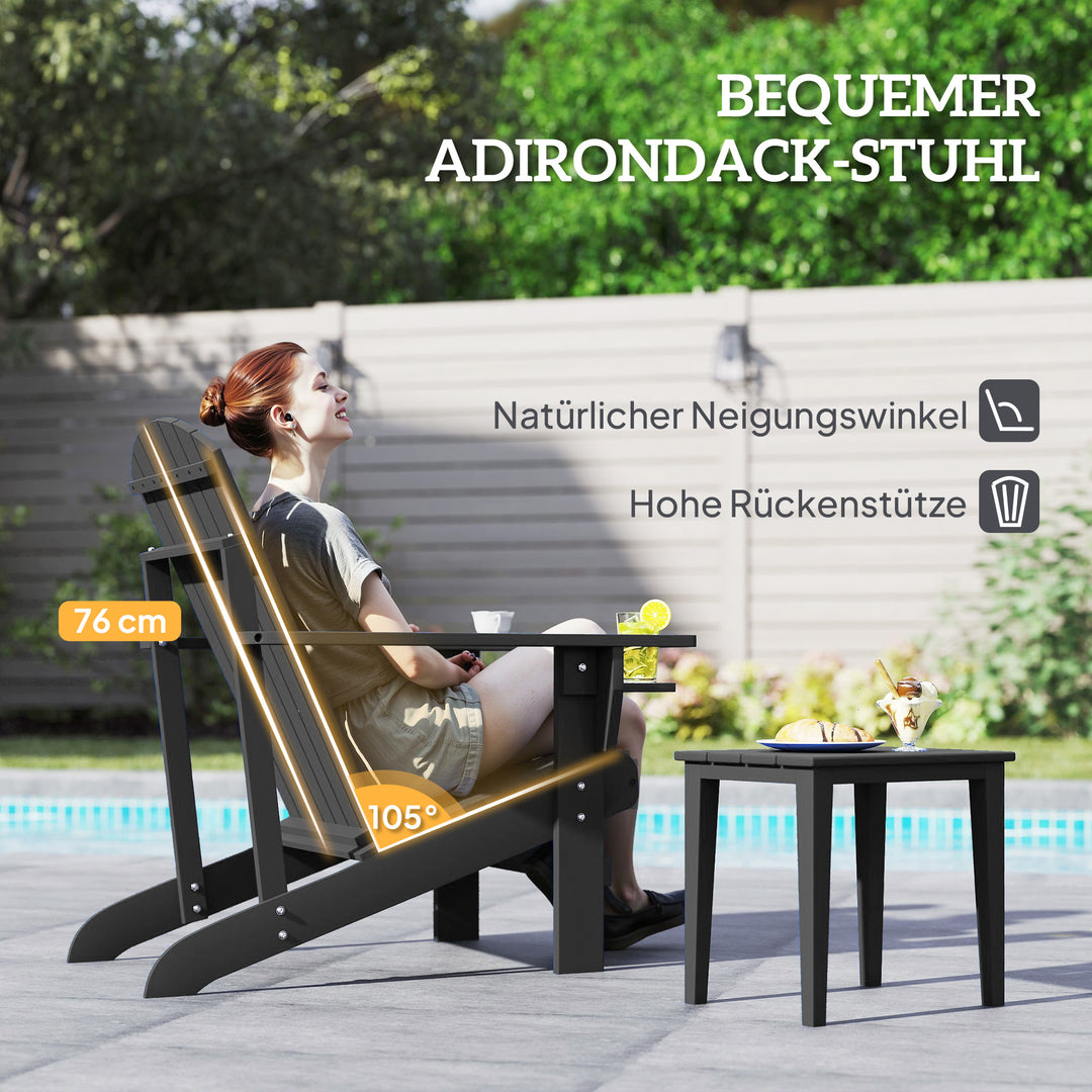 Adirondack havestol med kopholder, haveliggestol, balkonstol, massivt træ, sort, 72 x 95 x 93 cm