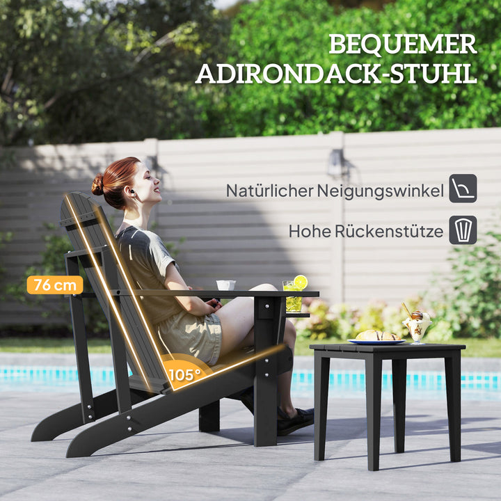 Adirondack havestol med kopholder, haveliggestol, balkonstol, massivt træ, sort, 72 x 95 x 93 cm