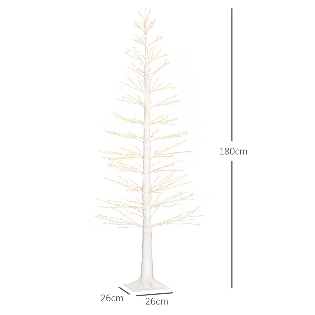 Kunstigt grantræ med led-belysning, 180 cm højt juletræ, realistisk bark, hvid