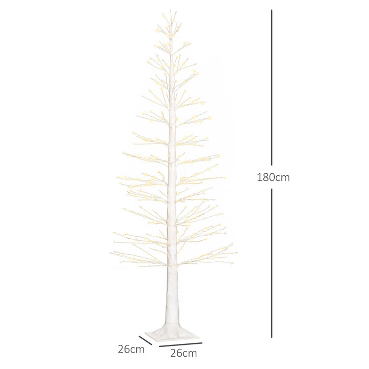 Kunstigt grantræ med led-belysning, 180 cm højt juletræ, realistisk bark, hvid