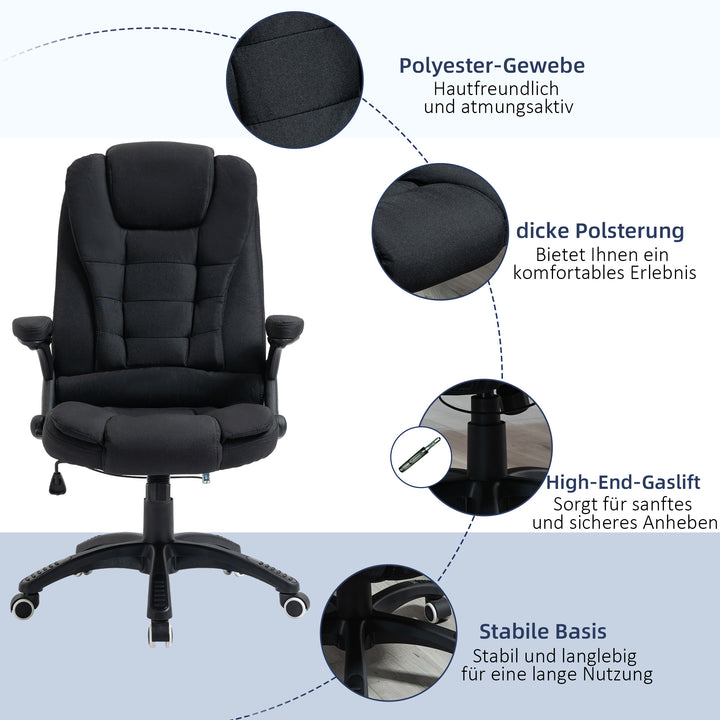 Kontorstol computerstol afslappet liggende højdejusterbar skrivebordsstol ergonomisk 360° skumplast-plastik linnedlignende polyester sort 65 x 72 x 100-120 cm
