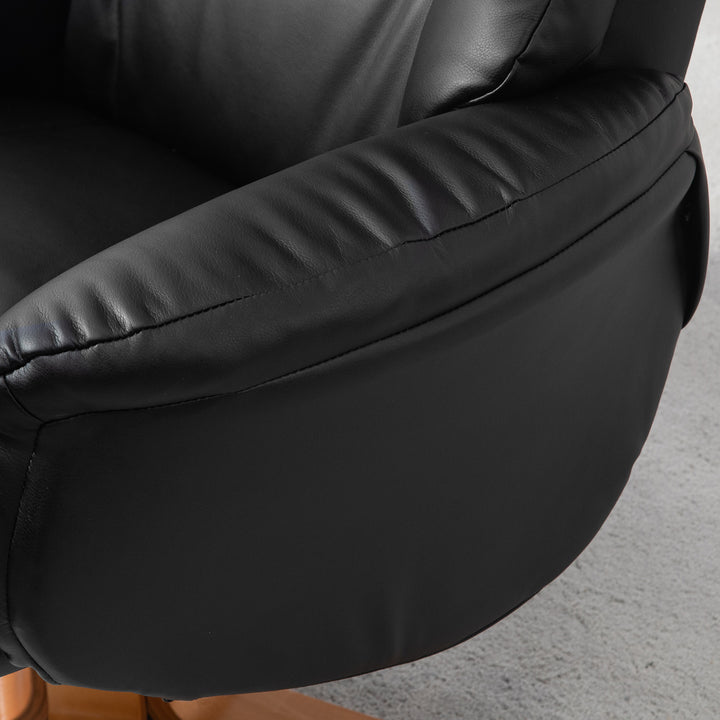 Lænestol med fodskammel, lænefunktion, betræk i kunstlæder, op til 150 kg, 71 x 84 x 102 cm, sort
