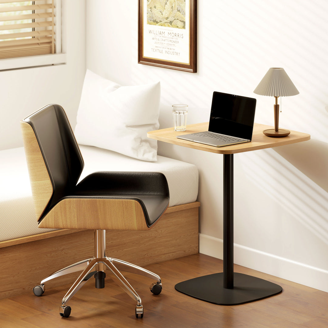 Lille spisebord, 60 cm, firkantet, MDF-bordplade, stålfod, til stue, spisestue, køkken, naturtræ + sort