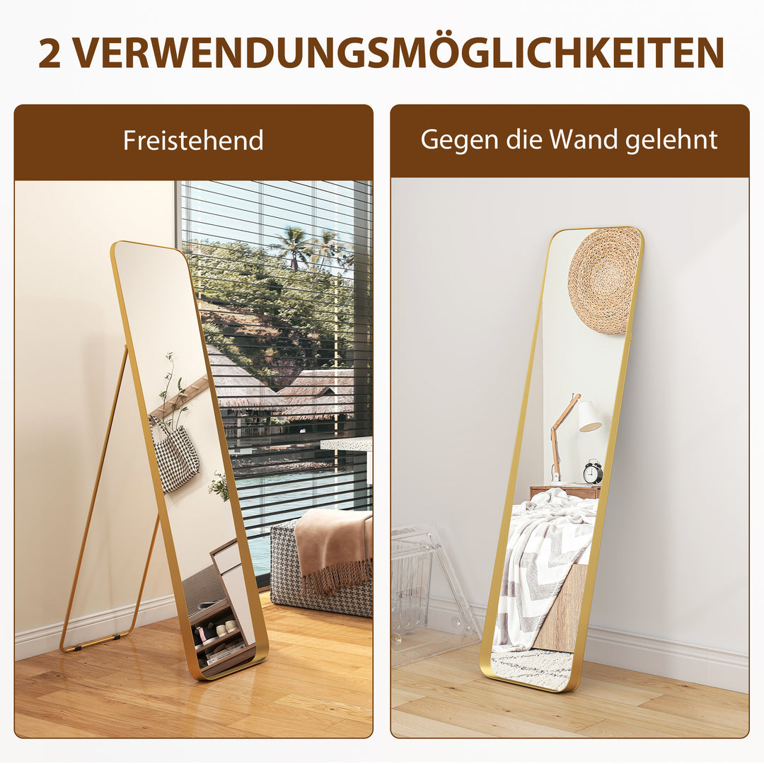 Helfigursspejl, fritstående, vipbart, metalramme, mdf, 160 x 40 cm, guld