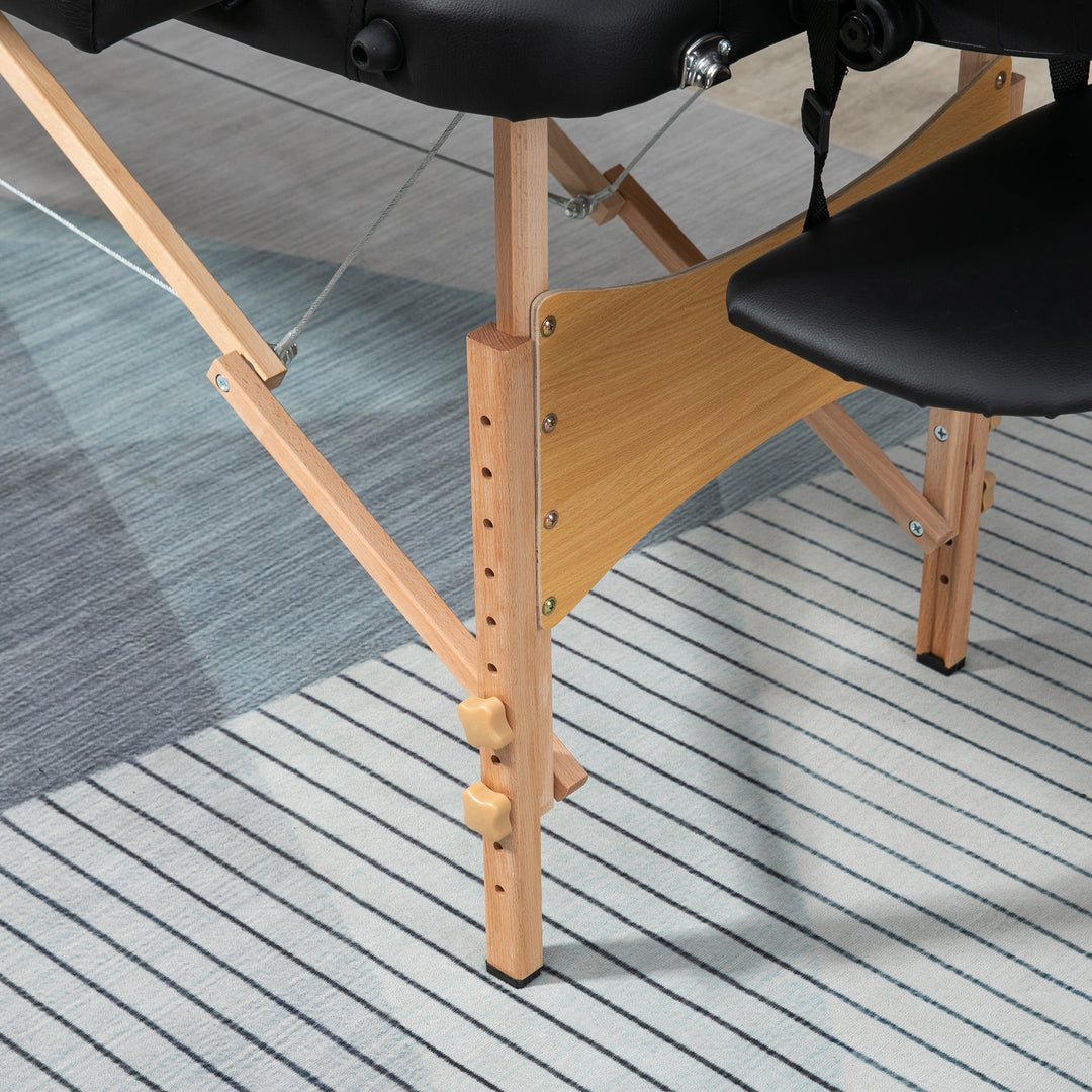 Massagebriks, foldbar massagesofa, højdejusterbar massagebænk til spa, salon, kunstlæder, træ, sort