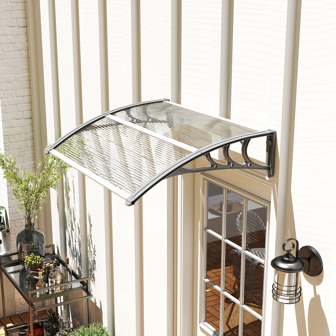 Canopy, hoveddørsmarkise, tagdækning til indgange og vinduer, 100l x 75b x 23h cm, sølv