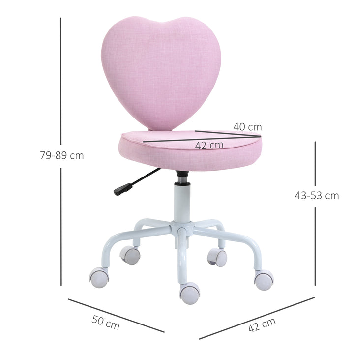 Drejestol, sødt hjertedesign, højdejusterbar, betræk i hørlook, pink, 42 x 50 x 79-89 cm