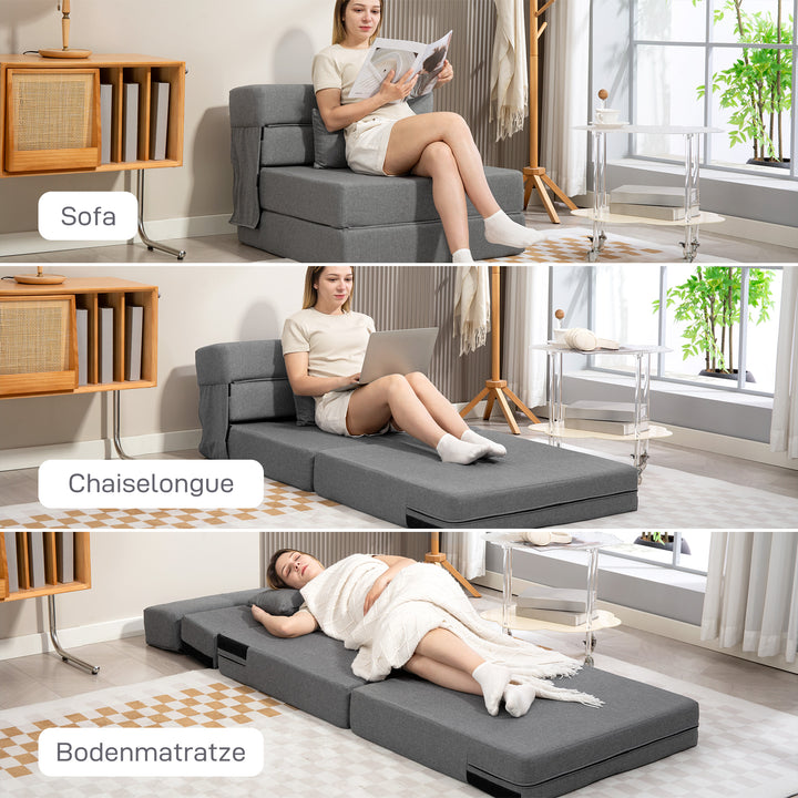 3-i-1 sovesofa med linnedlook, 80 x 80 x 64 cm, mørkegrå