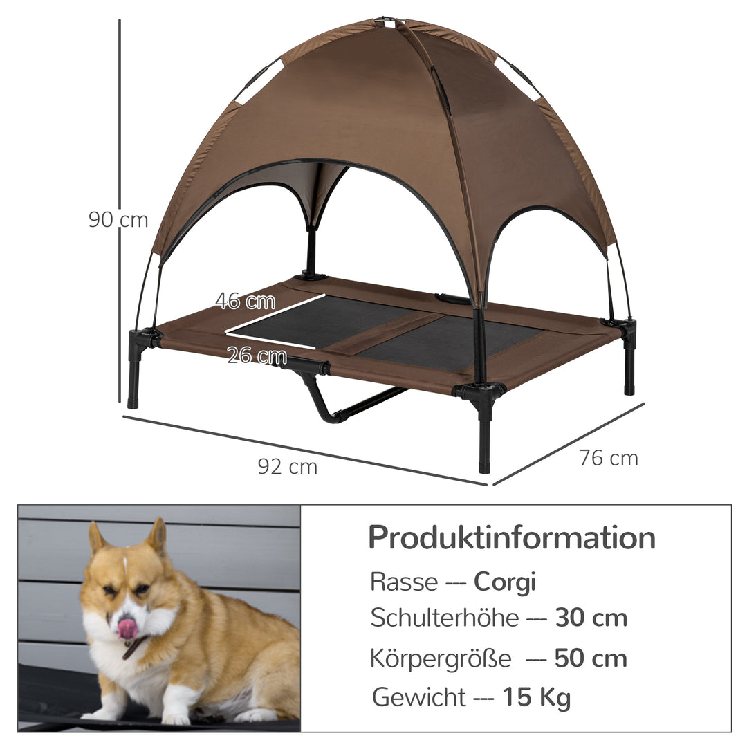 Forhøjet hundeseng med baldakin, kæledyrsseng, udendørs hundelig med tag, åndbar, taffetastof til camping, kaffe, 92 x 76 x 90 cm