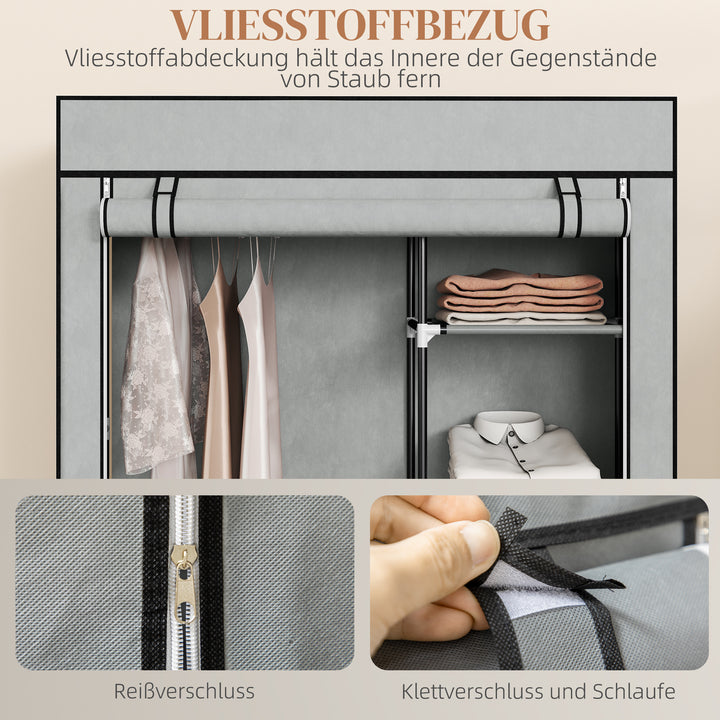Stofgarderobe, opbevaringsløsning, 6 hylder, 1 garderobestang, lysegrå