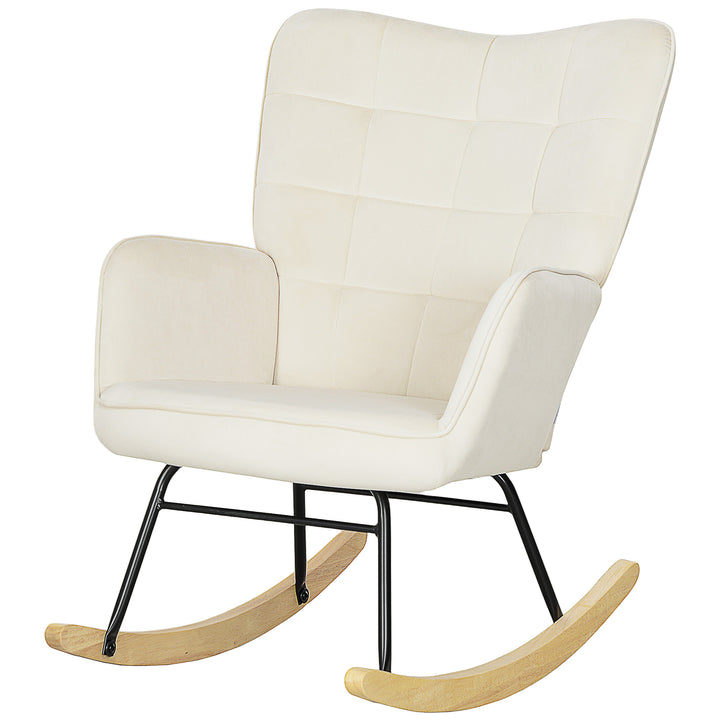 Gyngestol, tyk polstring, bred ryglæn, bøgetræ/stålstel, op til 120 kg, beige