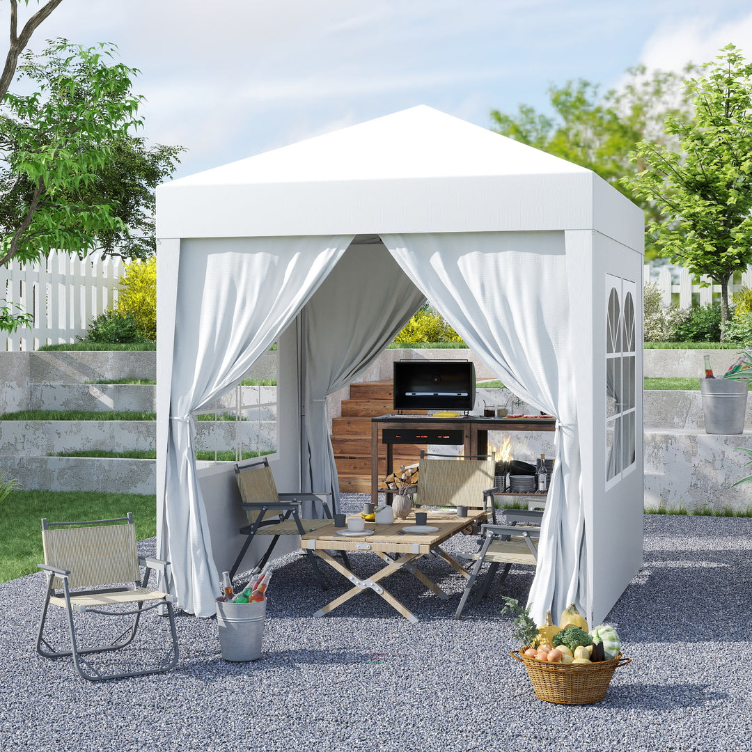 Foldbart pavillon, øltelt, 4 aftagelige sidepaneler, 2 vinduer, metalramme, 2 x 2m, hvid
