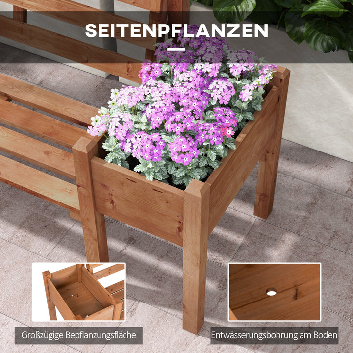 Havebænk, inklusive plantekasser, træ, 184 cm x 59 cm x 95 cm, brun
