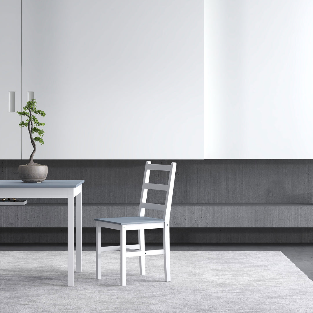 Spisesæt til 2 personer, 2 stole, 1 bord, fyrretræ, hvid + grå