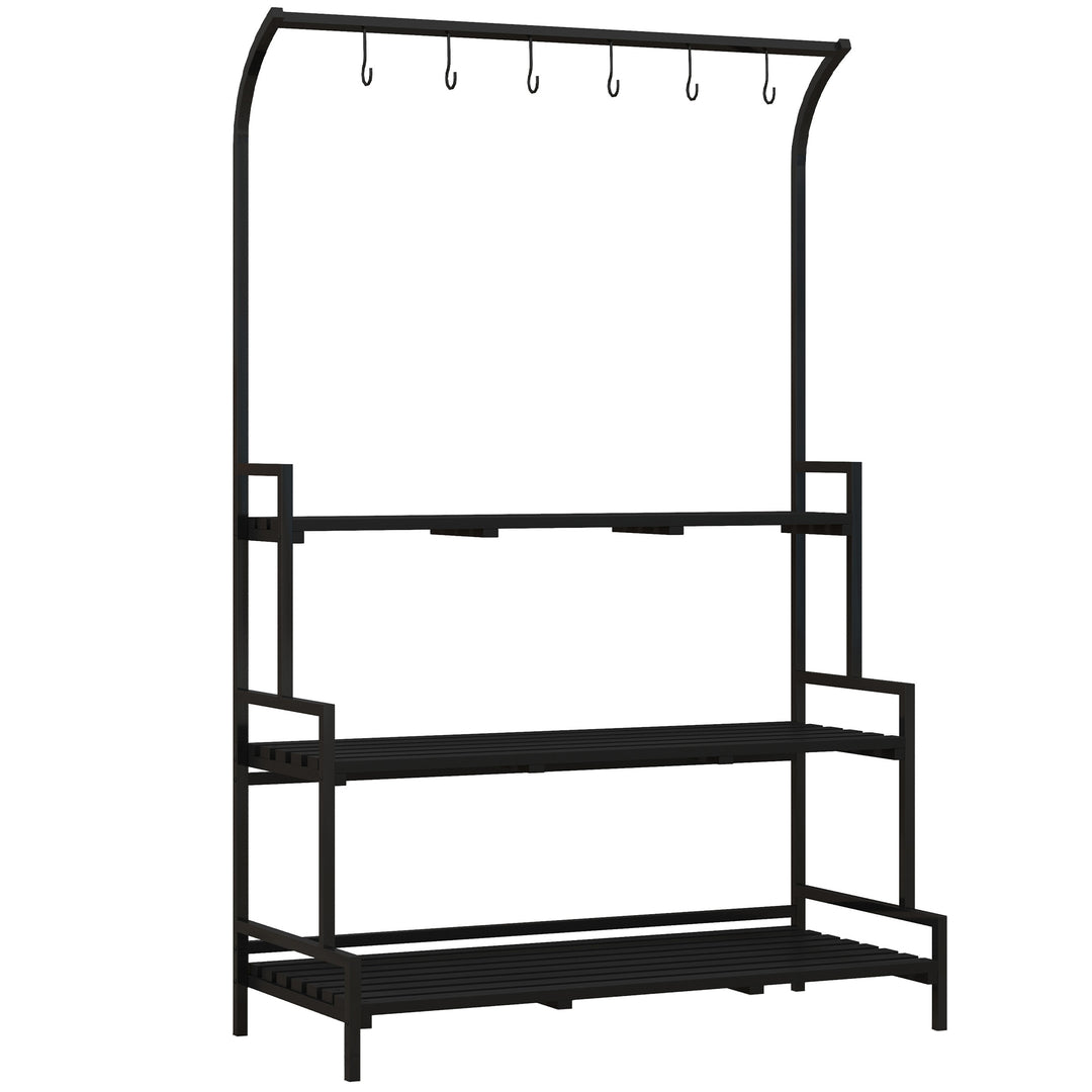 Blomsterstander, 3 etager, 6 kroge, indendørs og udendørs, metalramme, 170H x 110L x 50B cm, sort