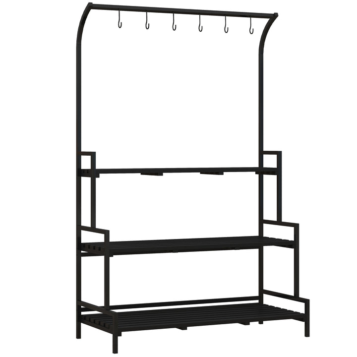 Blomsterstander, 3 etager, 6 kroge, indendørs og udendørs, metalramme, 170H x 110L x 50B cm, sort
