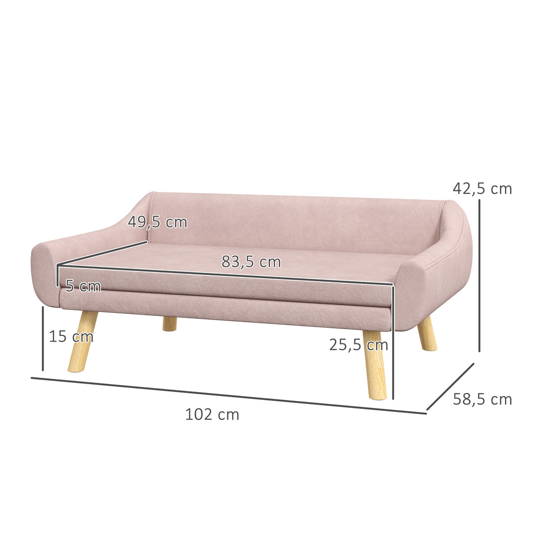 Kæledyrssofa hundesofa, skandinavisk design, aftagelig polstring, fløjlslook, 102 cm x 58,5 cm x 42,5 cm, pink + natur