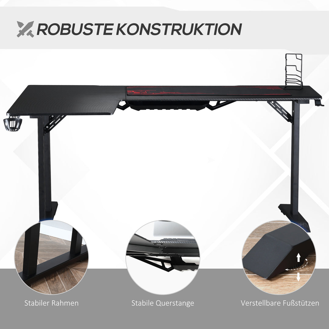 Gamingbord l-formet med hovedtelefonkrog kopholder computerbord mdf metal sort+rød 168 x 109 x 78 cm