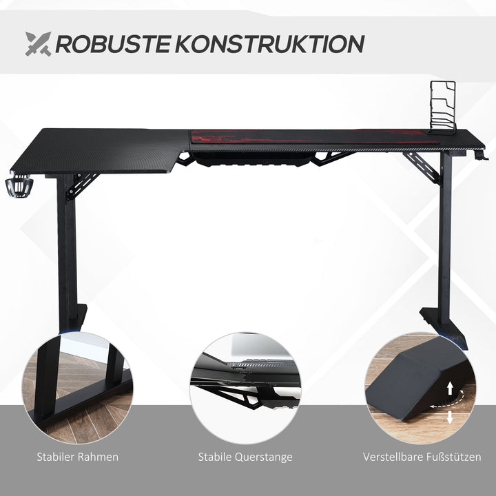 Gamingbord l-formet med hovedtelefonkrog kopholder computerbord mdf metal sort+rød 168 x 109 x 78 cm