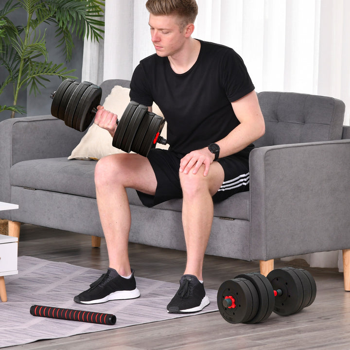 2 I 1 håndvægtsæt 30 kg justerbar håndvægt og vægtstang professionel håndvægt styrketræning sort