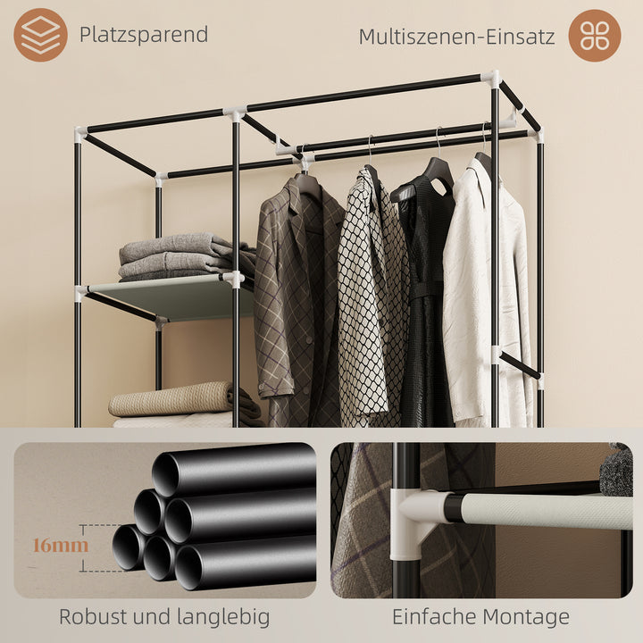 Stofgarderobe, opbevaringsløsning, 6 hylder, 1 garderobestang, cremefarvet
