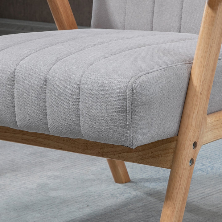 Lænestol i skandinavisk design, op til 120 kg, fløjlslook, massivt træ; 68 cm x 74 cm x 82 cm, natur + grå