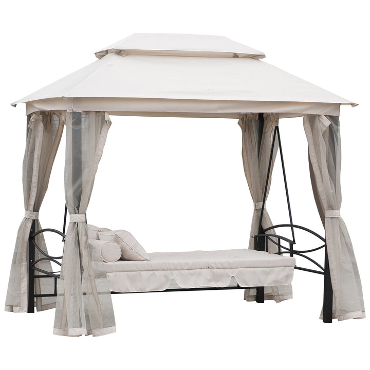 Hollywood gynge, havegynge med sidepaneler, 3-personers, beige, 256 x 172 x 248 cm