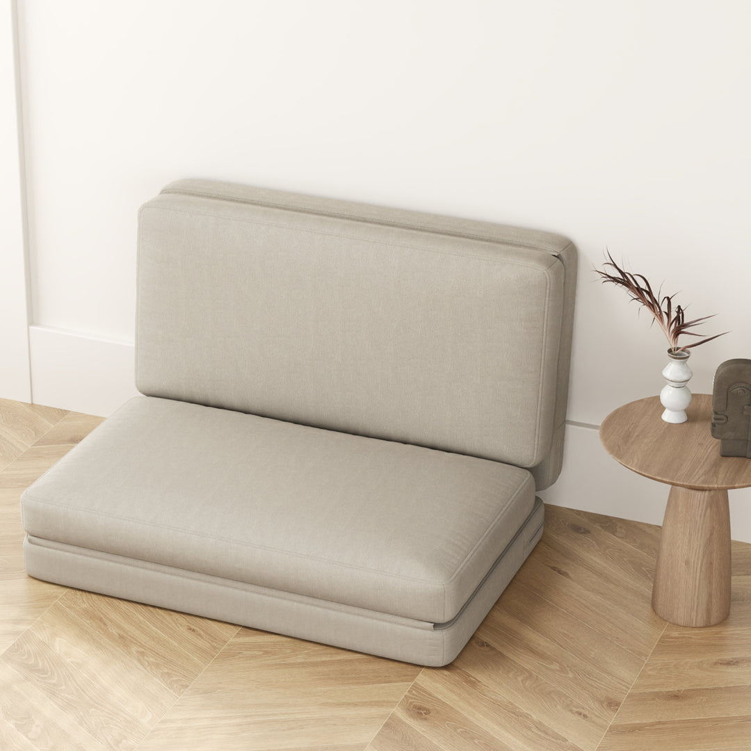 2-I-1 foldbar lænestol med gæstemadras, delbar, 120 cm bred, beige