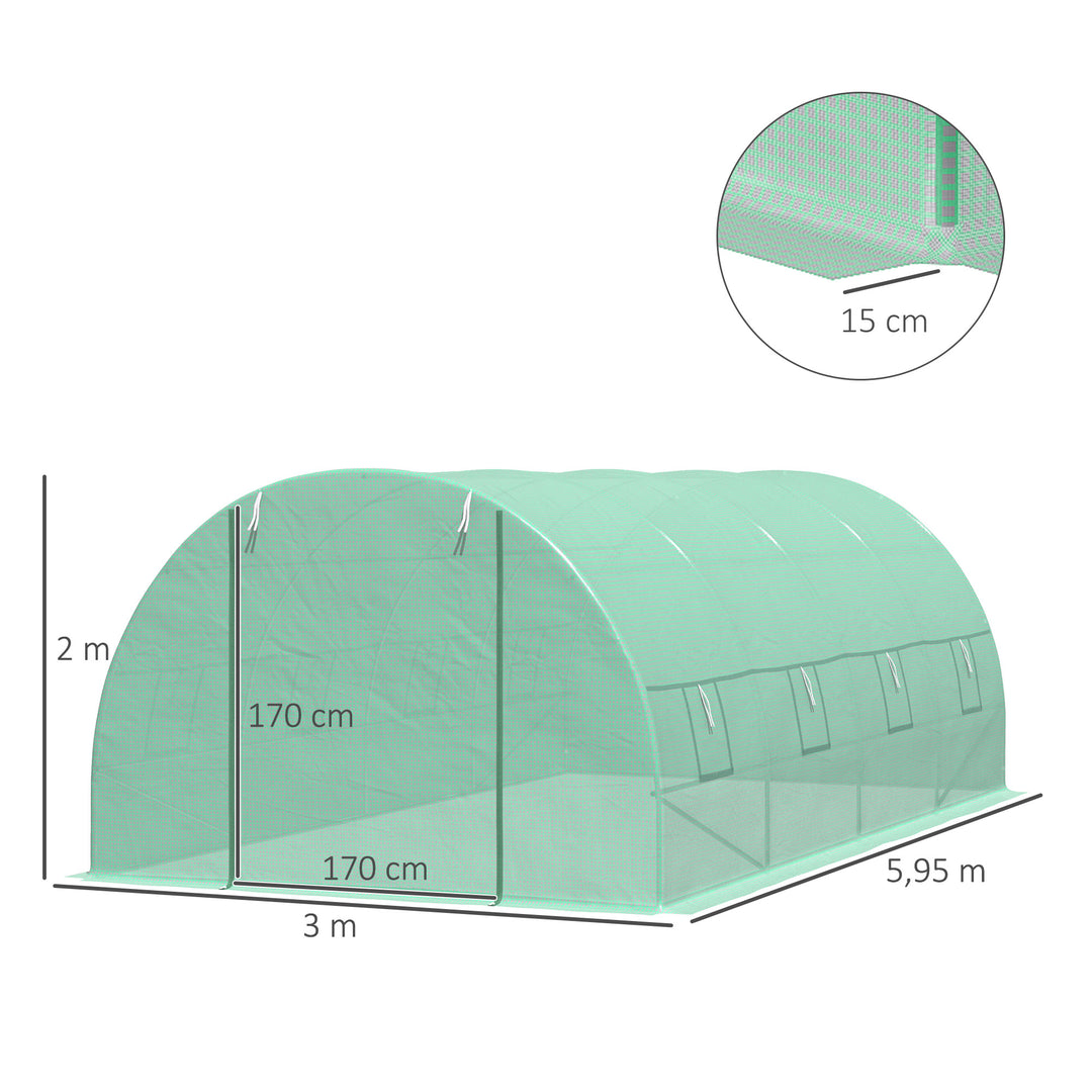 Polytunnel drivhus tomatdrivhus drivhus polytunnel koldramme med vindue grøn 595 x 300 x 200 cm