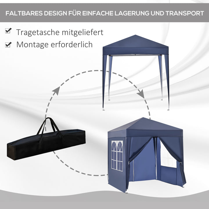 Pop-up-pavillon, øltelt, 4 aftagelige sidevægge, 2 vinduer, metalramme, 2 x 2m, blå