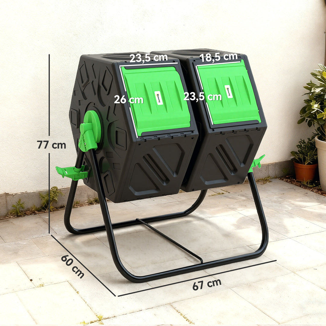 130-liters kompostbeholder, 67 x 60 x 77 cm, hurtig kompostbeholder af plastik med ventilationssystem til have, køkken
