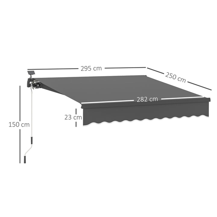 Klemmemarkise med håndsving solcellelampe leddelt armmarkise markise solbeskyttelse uv 50+ 300 cm bred grå