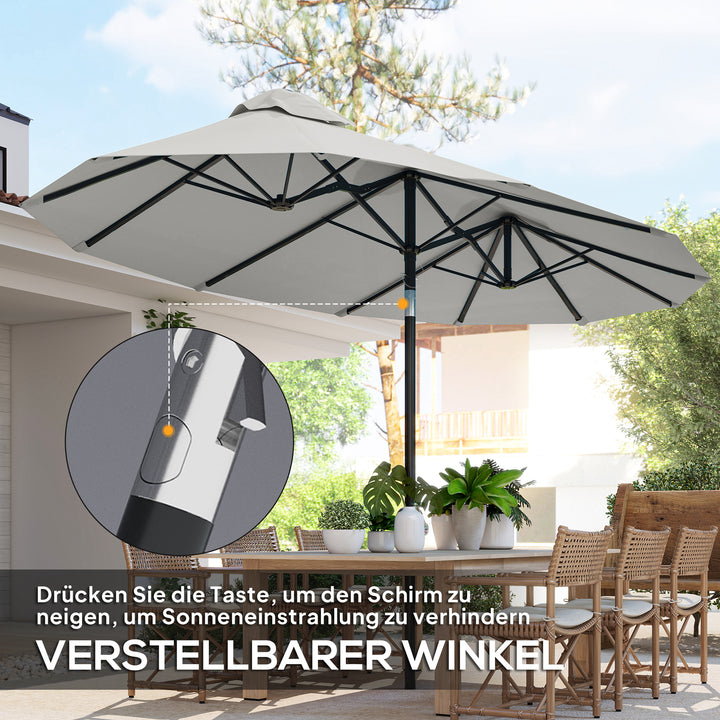 Parasol, haveparasol, vipbar, med håndsving, vindfang, polyester+stål, cremehvid, 295 x 152 cm