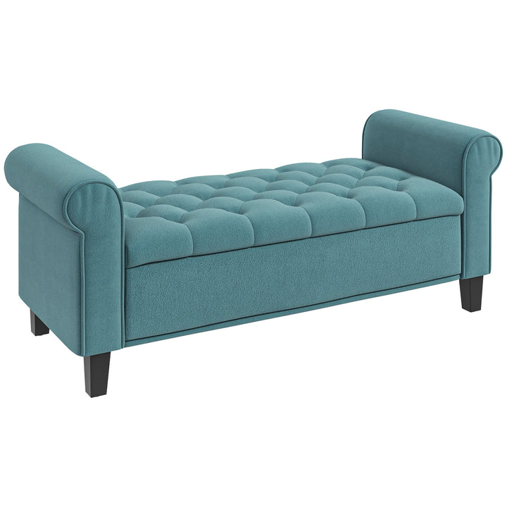 Vintage design bænk med opbevaring, velour look, grøn