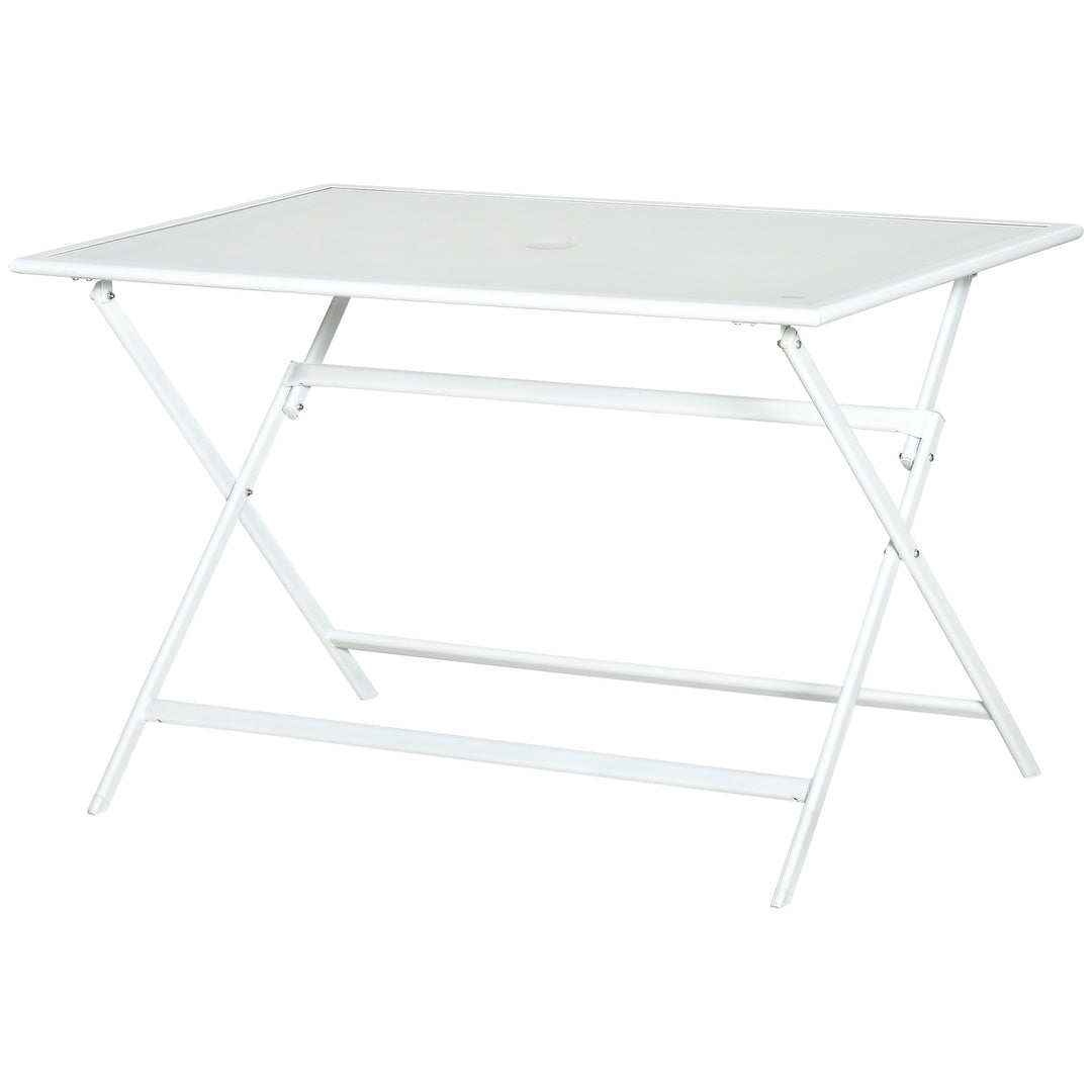 Klapbord havebord med 42 mm 50 mm paraplyhul klapbord foldbart sidebord balkonbord picnicbord spisebord metal hærdet glas hvid 110 x 70 x 70 cm
