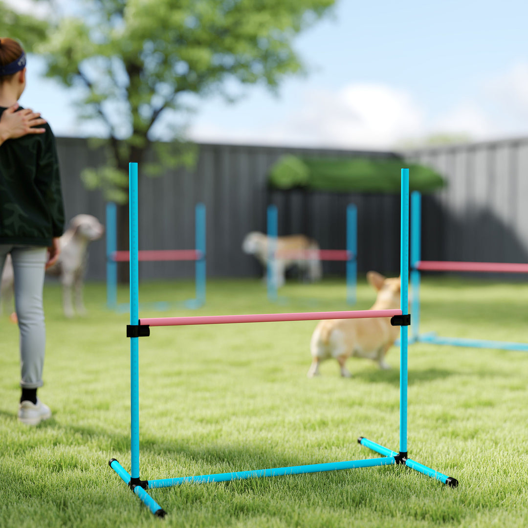 Agilitysæt til hunde, 4-delt, højdejusterbart agilityudstyr med 4 forhindringer, bæretaske, 99 x 65 x 94 cm, lyseblå